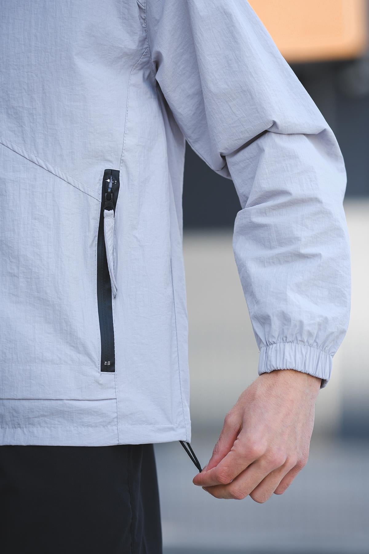 Save Baskılı Suya Dayanaklı Slim Fit Erkek Mevsimlik Mont Yağmurluk