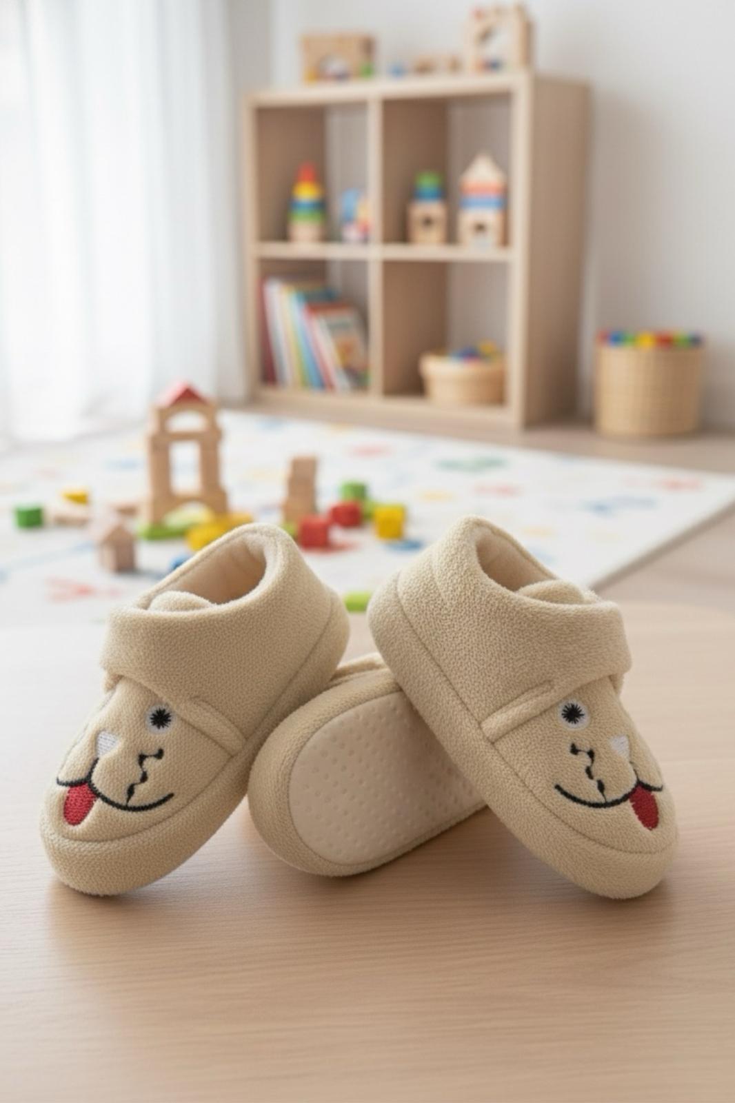 Sevimli Hayvanlar Cırtlı Kaydırmaz Taban Kreş Ev Okul Ayakkabısı Bebek Çocuk Panduf Ev Botu
