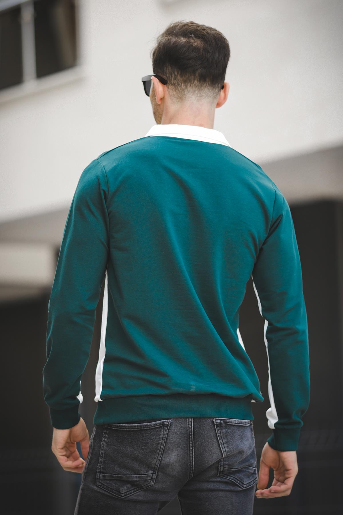 Shibu Parçalı Yarım Fermuarlı Yakalı Erkek Sweatshirt