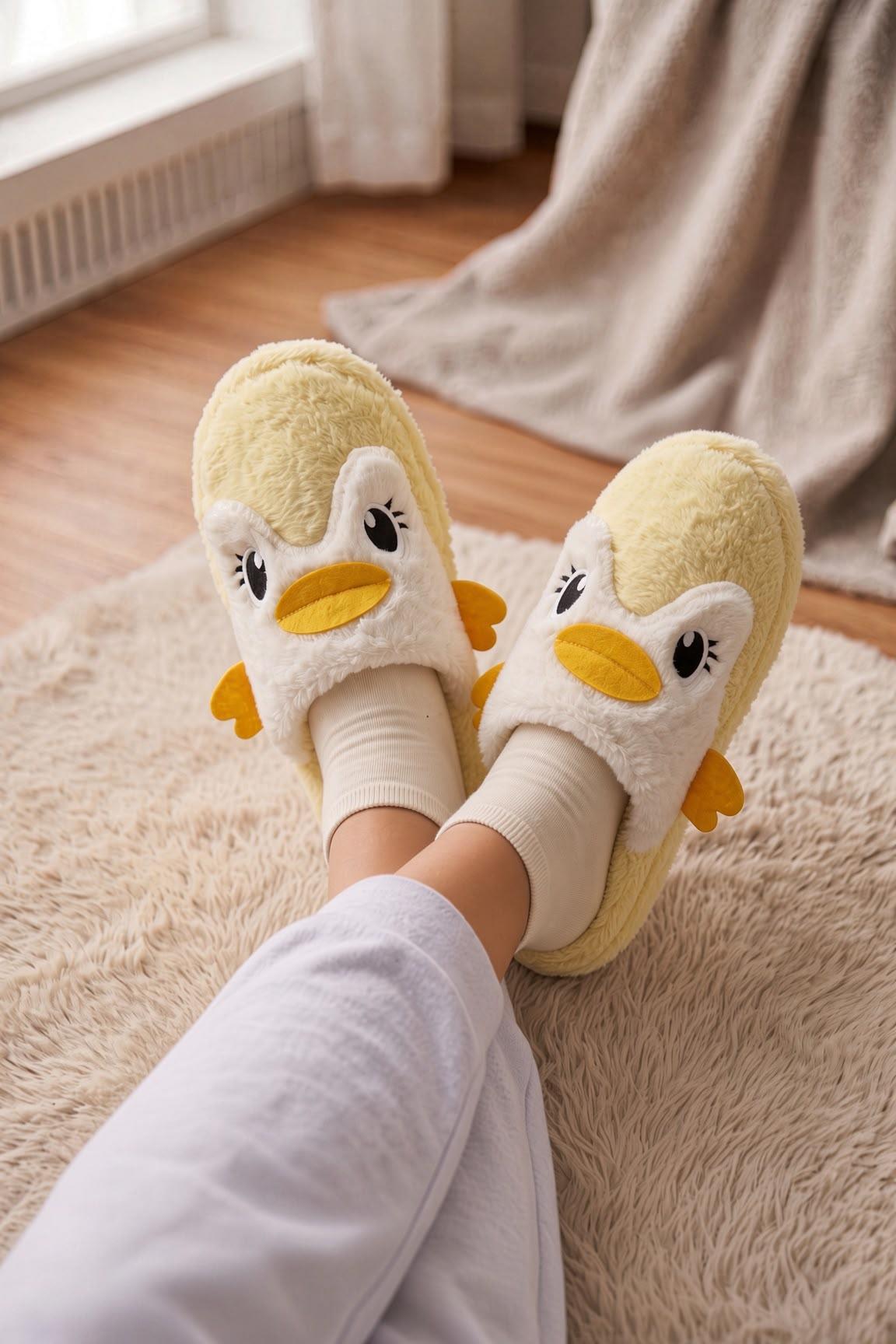 Şirin Penguen Figürlü Kışlık Kadın Panduf – Yumuşacık & Sıcak Tutan Hediye Peluş Ev Terliği