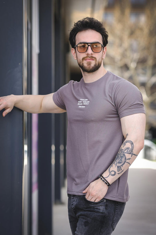 Slow Lives Waffle Kumaş Bisiklet Yaka Baskılı Erkek Tshirt