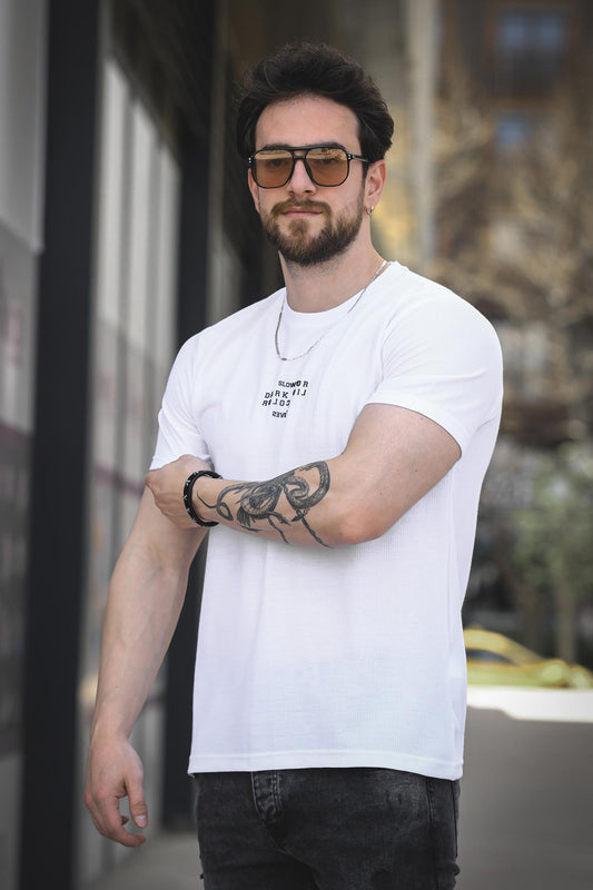 Slow Lives Waffle Kumaş Bisiklet Yaka Baskılı Erkek Tshirt
