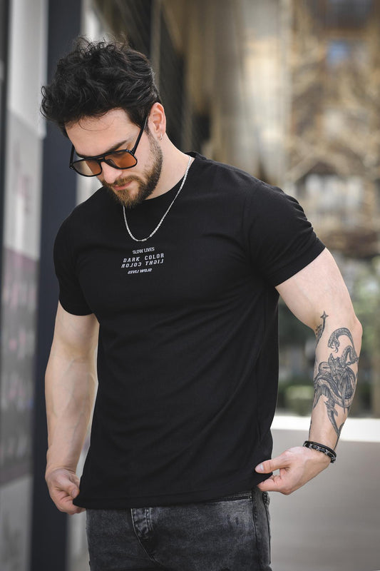 Slow Lives Waffle Kumaş Bisiklet Yaka Baskılı Erkek Tshirt