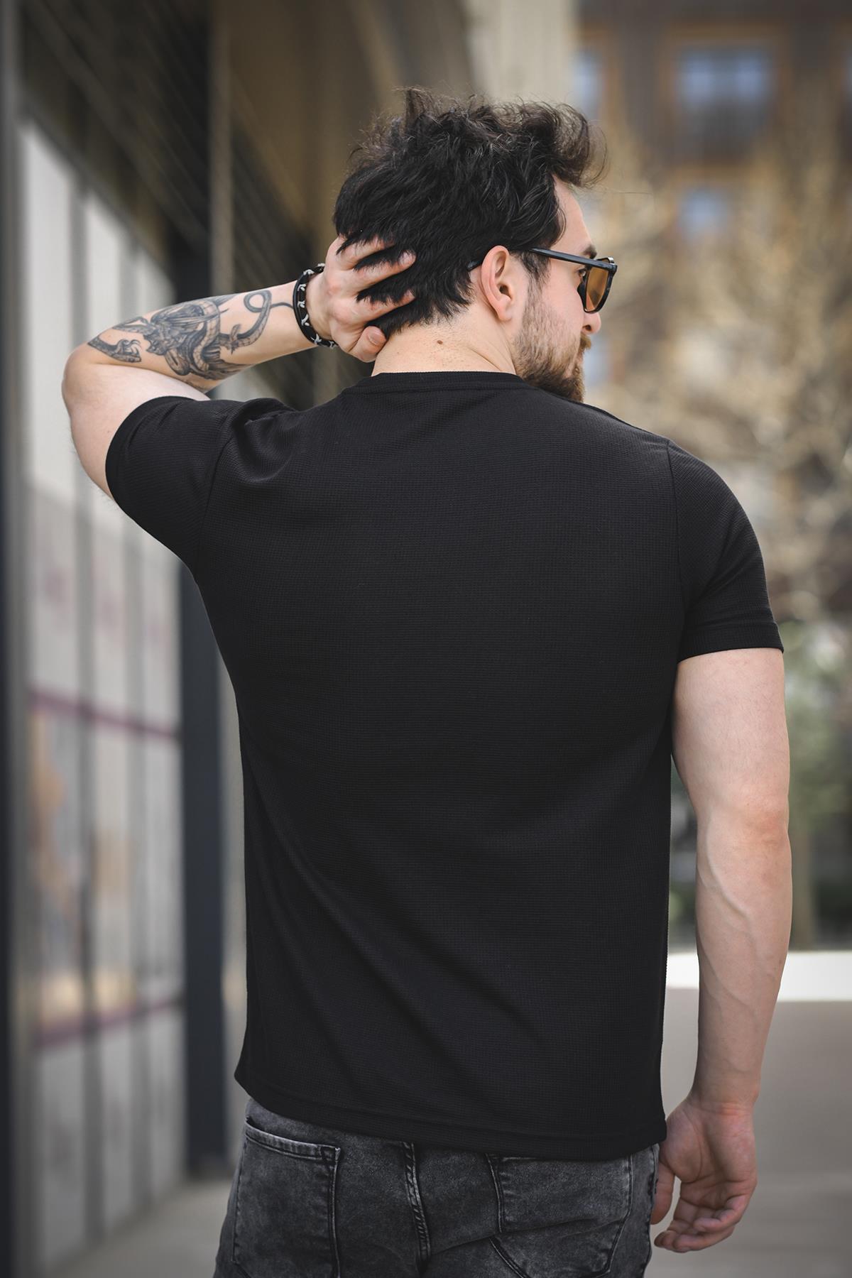 Slow Lives Waffle Kumaş Bisiklet Yaka Baskılı Erkek Tshirt