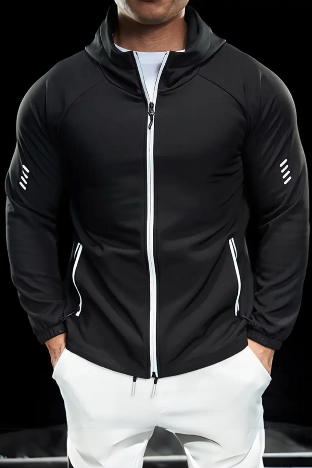 Sogga Antreman Spor Fitness Scuba Kumaş Kapüşonlu Fermuarlı Erkek Ceket