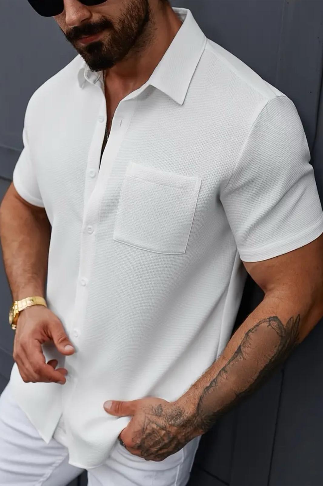Theo Slim Fit Esnek Likralı Kısa Kol Ayaklı Yaka Erkek Gömlek