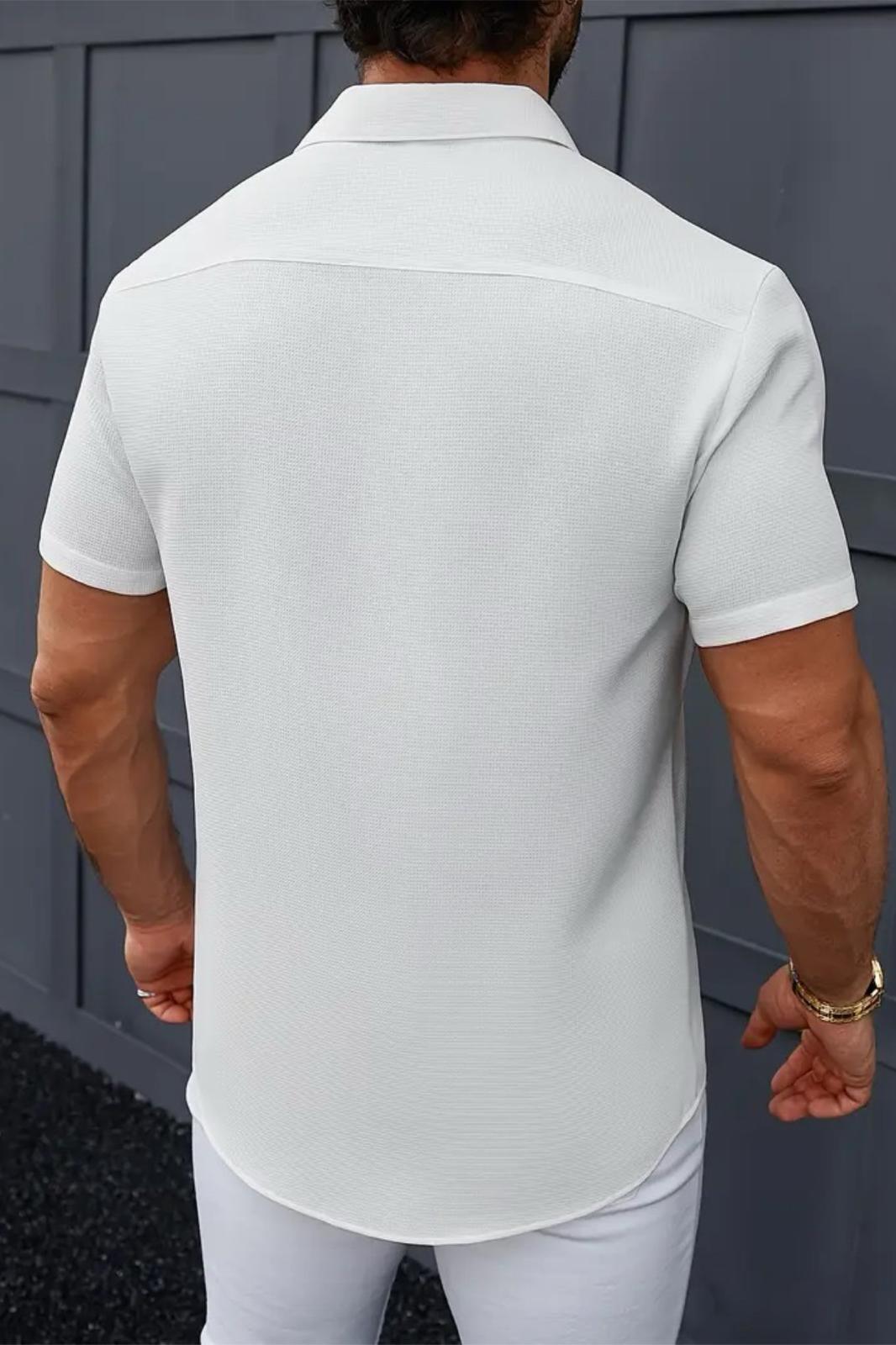 Theo Slim Fit Esnek Likralı Kısa Kol Ayaklı Yaka Erkek Gömlek