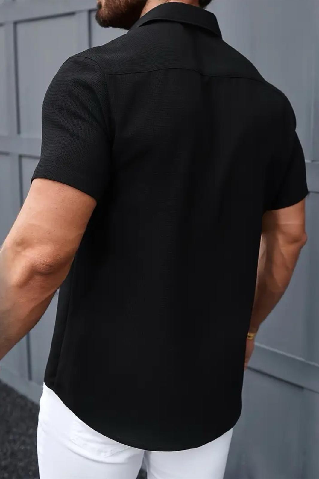 Theo Slim Fit Esnek Likralı Kısa Kol Ayaklı Yaka Erkek Gömlek