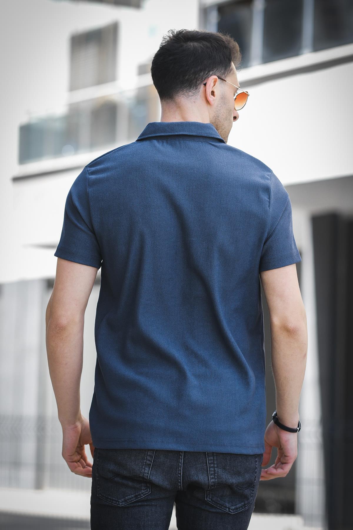 Theo Slim Fit Esnek Likralı Kısa Kol Ayaklı Yaka Erkek Gömlek