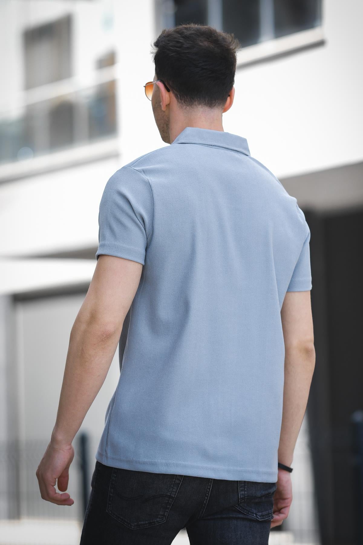 Theo Slim Fit Esnek Likralı Kısa Kol Ayaklı Yaka Erkek Gömlek