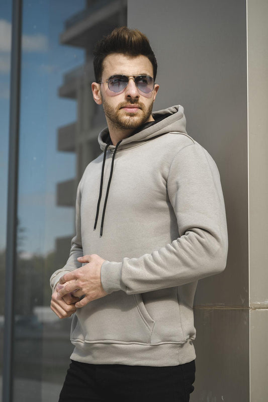 Janvier Dar Kesim Üç İplik Şardonlu Kapüşonlu Basic Erkek Sweatshirt