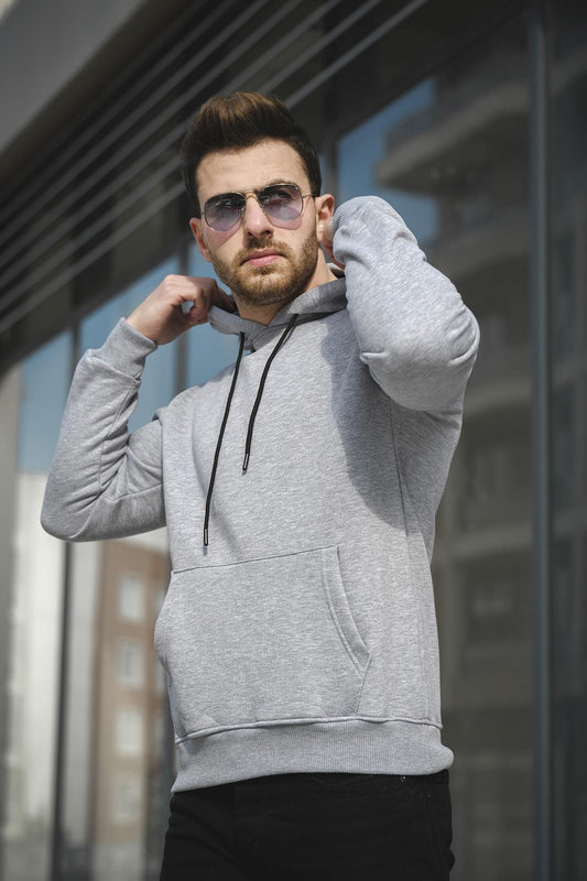 Janvier Dar Kesim Üç İplik Şardonlu Kapüşonlu Basic Erkek Sweatshirt