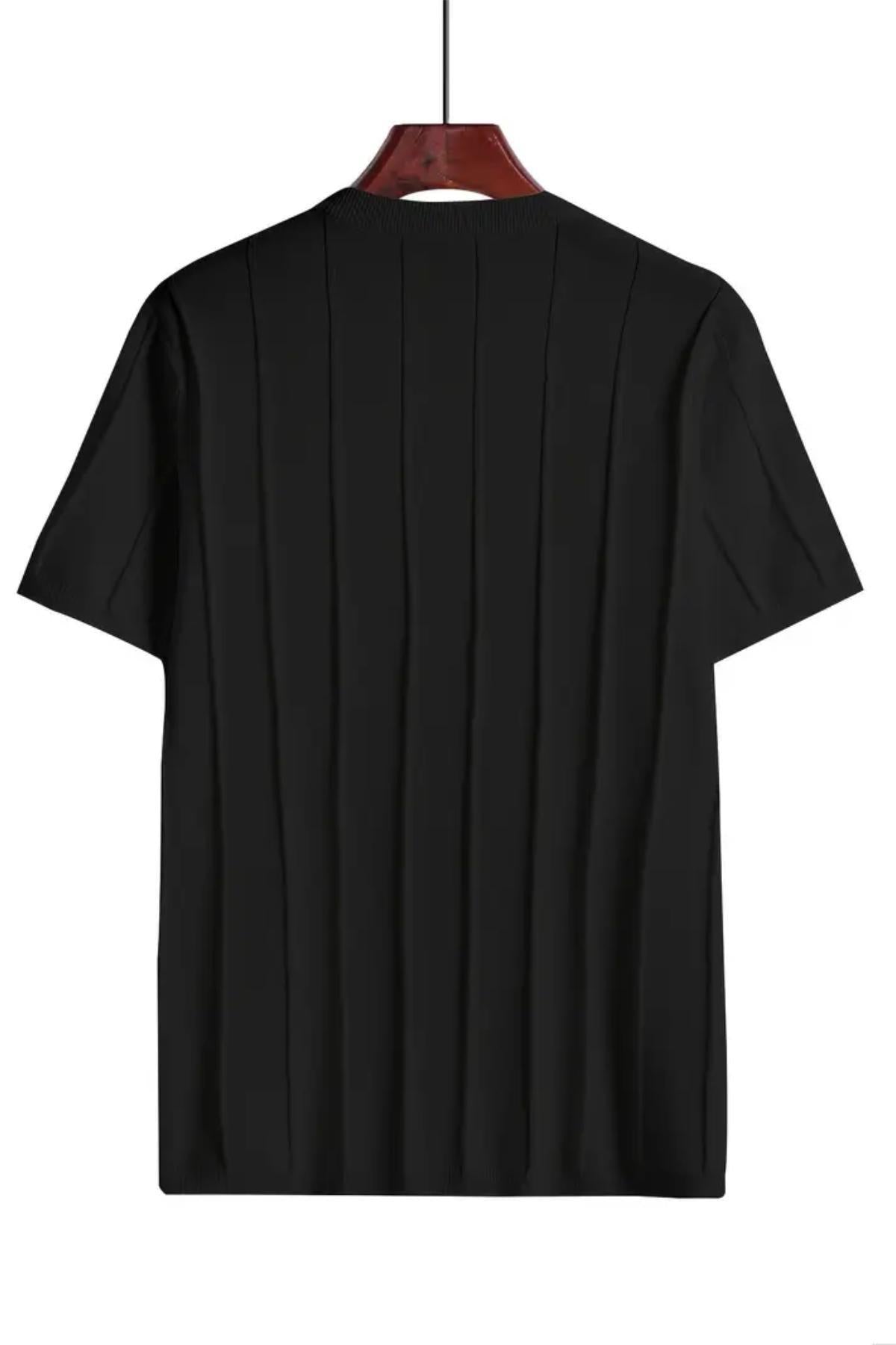 Toro Çizgili Likralı Slim Fit Bisiklet Yaka Örme Erkek Triko Tshirt