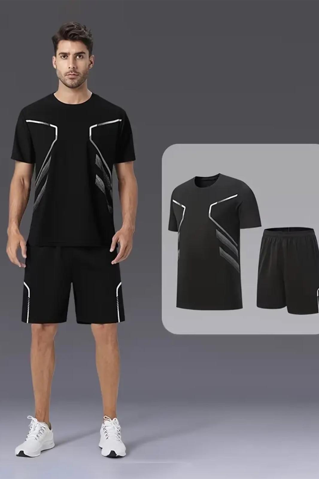 Tosta Erkek Mikro Polyester Baskılı Yürüyüş Ve Koşu Antreman Sporcu Tişört Şort Alt Üst Ikili Takım