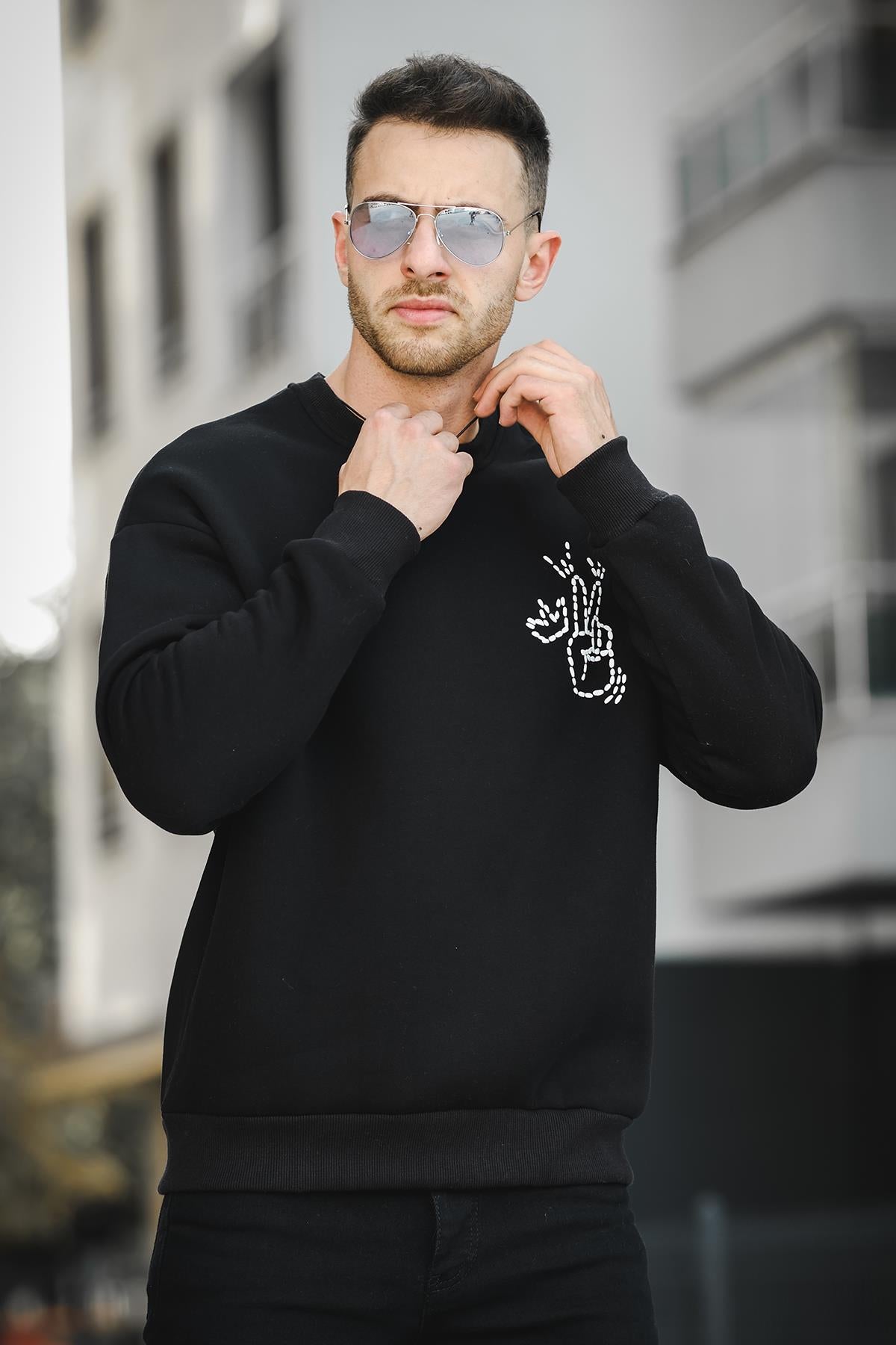 Trc 2719 Üç İplik Şardonlu Sırt Baskılı Bisiklet Yaka Oversize Erkek Sweatshirt
