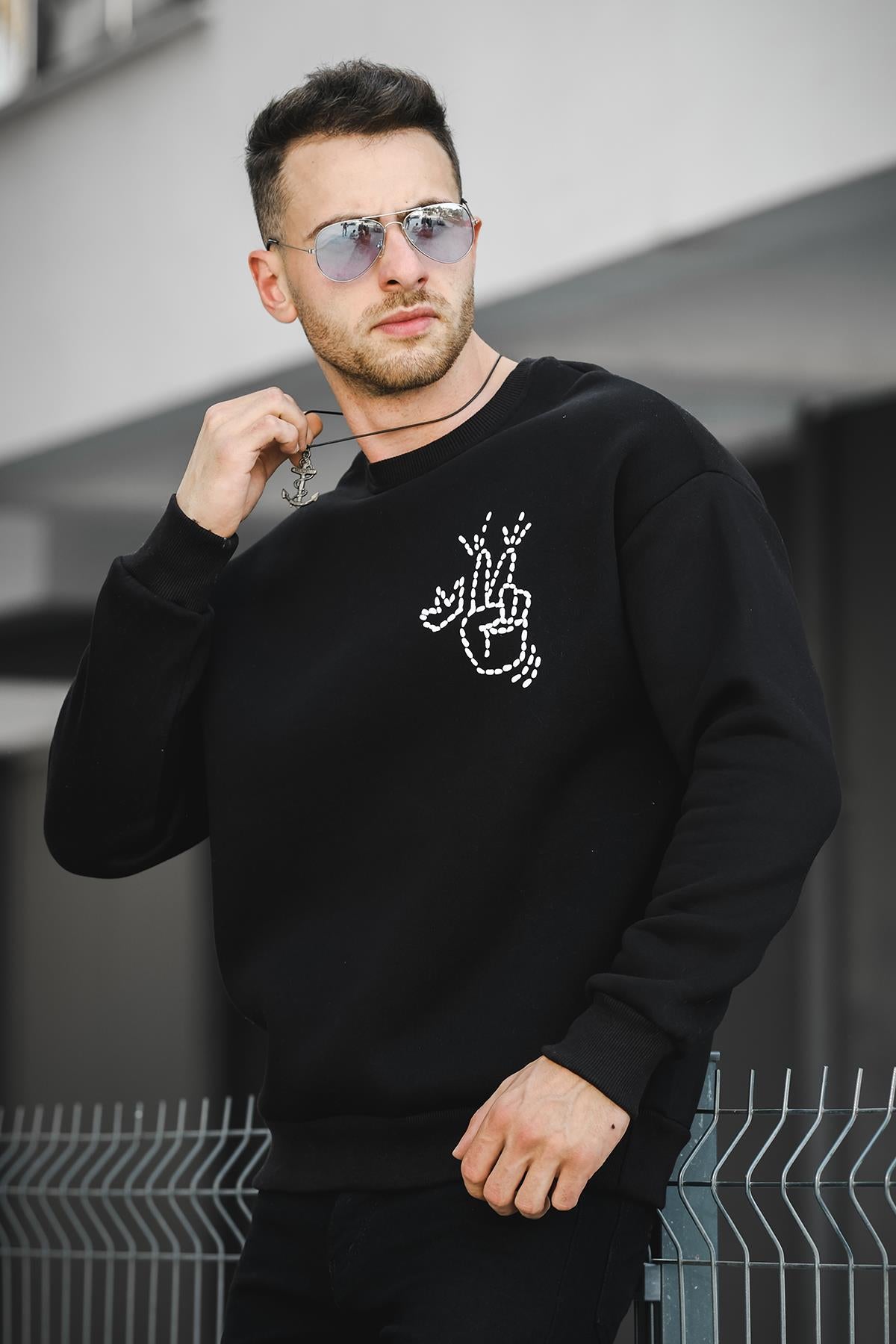 Trc 2719 Üç İplik Şardonlu Sırt Baskılı Bisiklet Yaka Oversize Erkek Sweatshirt