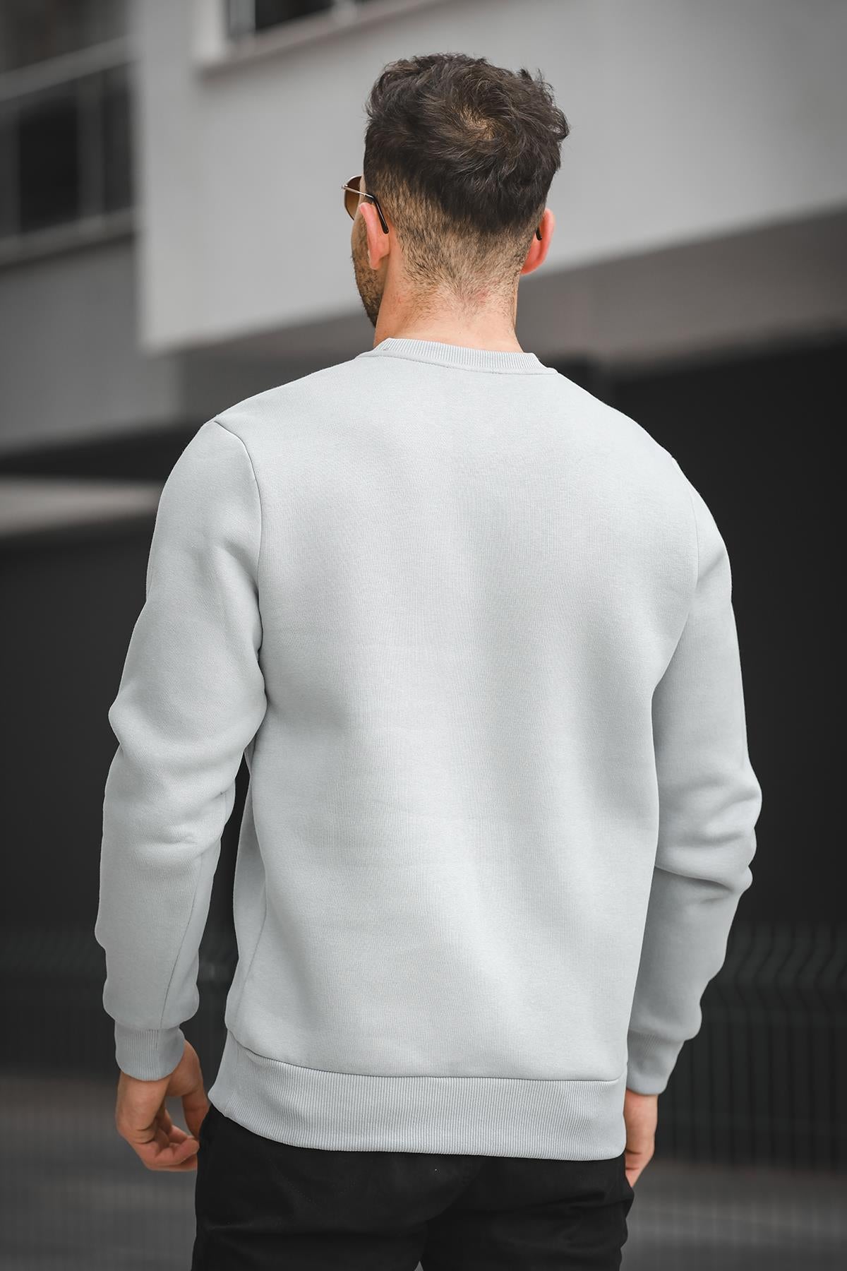 Trc 2737 Üç İplik Şardonlu Kabartma Baskılı Bisiklet Yaka Erkek Sweatshirt