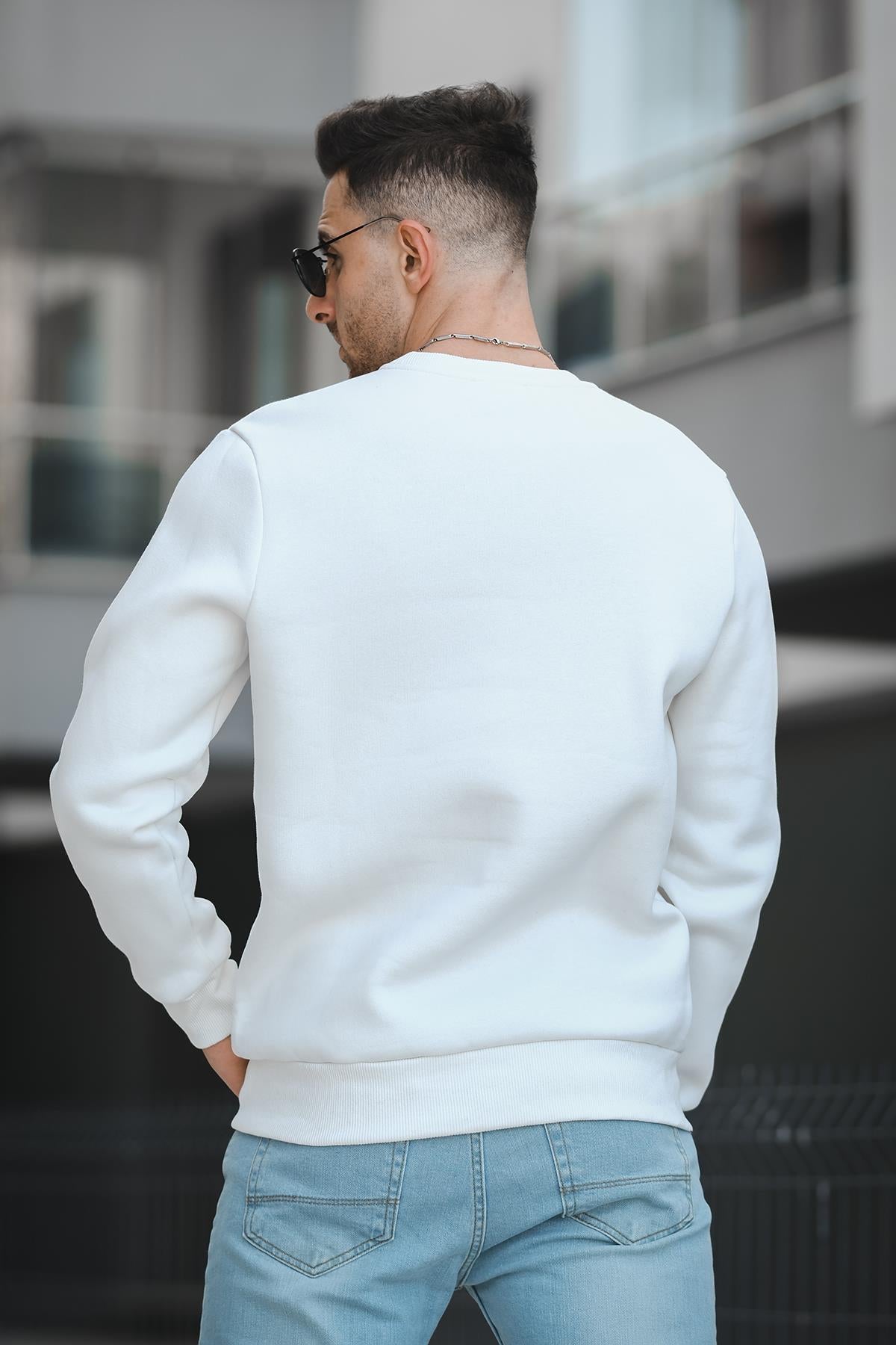 Trc 2737 Üç İplik Şardonlu Kabartma Baskılı Bisiklet Yaka Erkek Sweatshirt