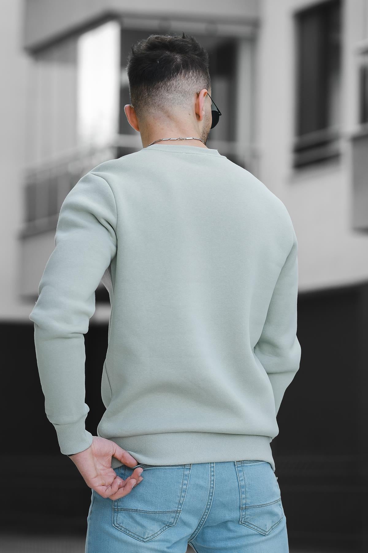 Trc 2737 Üç İplik Şardonlu Kabartma Baskılı Bisiklet Yaka Erkek Sweatshirt