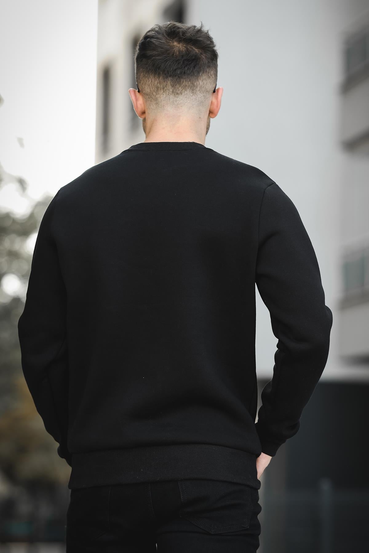Trc 2737 Üç İplik Şardonlu Kabartma Baskılı Bisiklet Yaka Erkek Sweatshirt