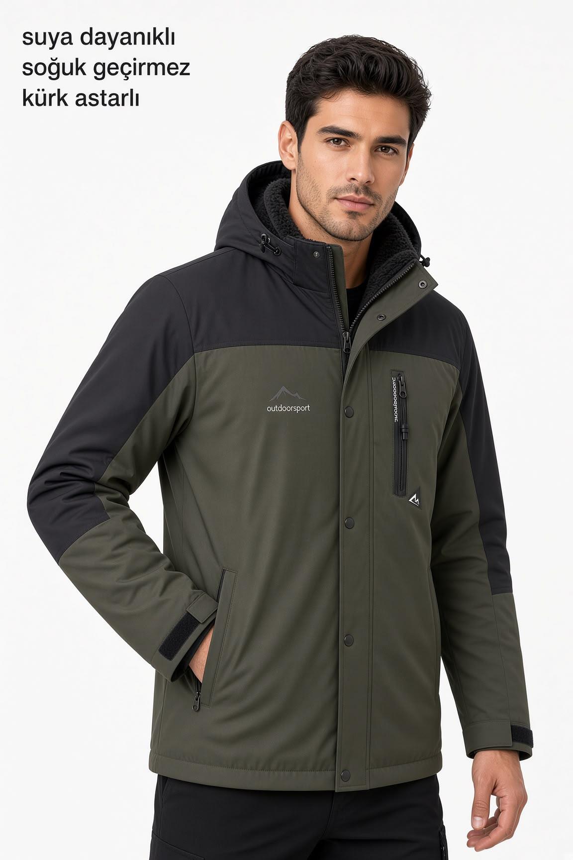 Tuc 1032 İçi Polar/Kürk Astarlı Su İtici Termal Softshell Erkek Mont - Soğuk Geçirmez Spor Kaban