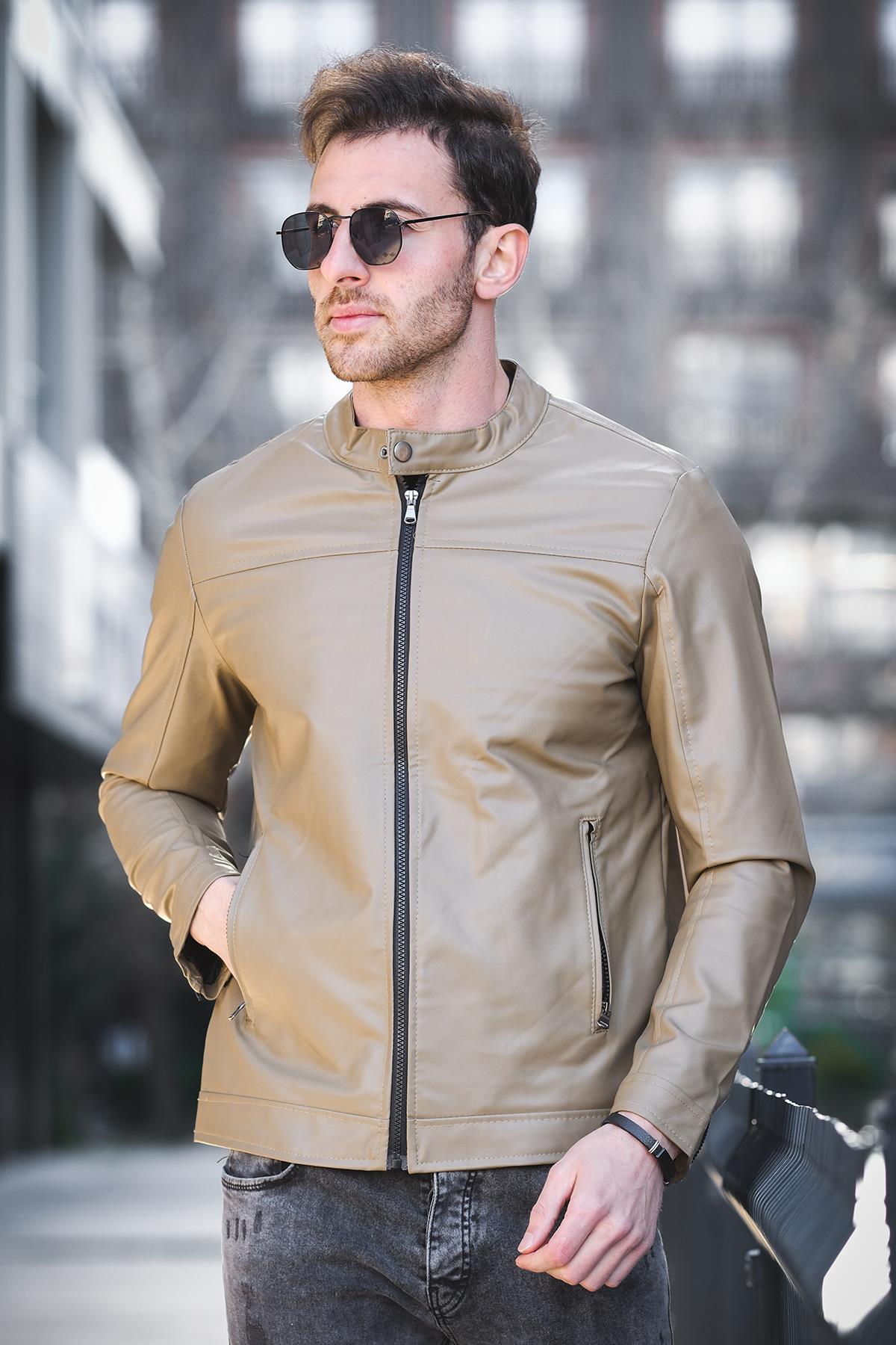 Demian Dar Kesim Kısa Yaka İçi Polarlı Erkek Deri Ceket