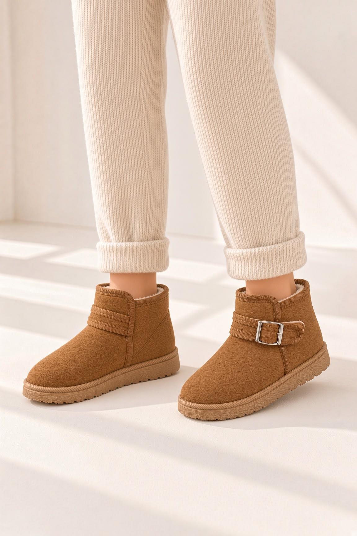 Tully Kışlık Süet Görünümlü Tokalı Peluş İçi Yünlü Unisex Bebek Çocuk Bot