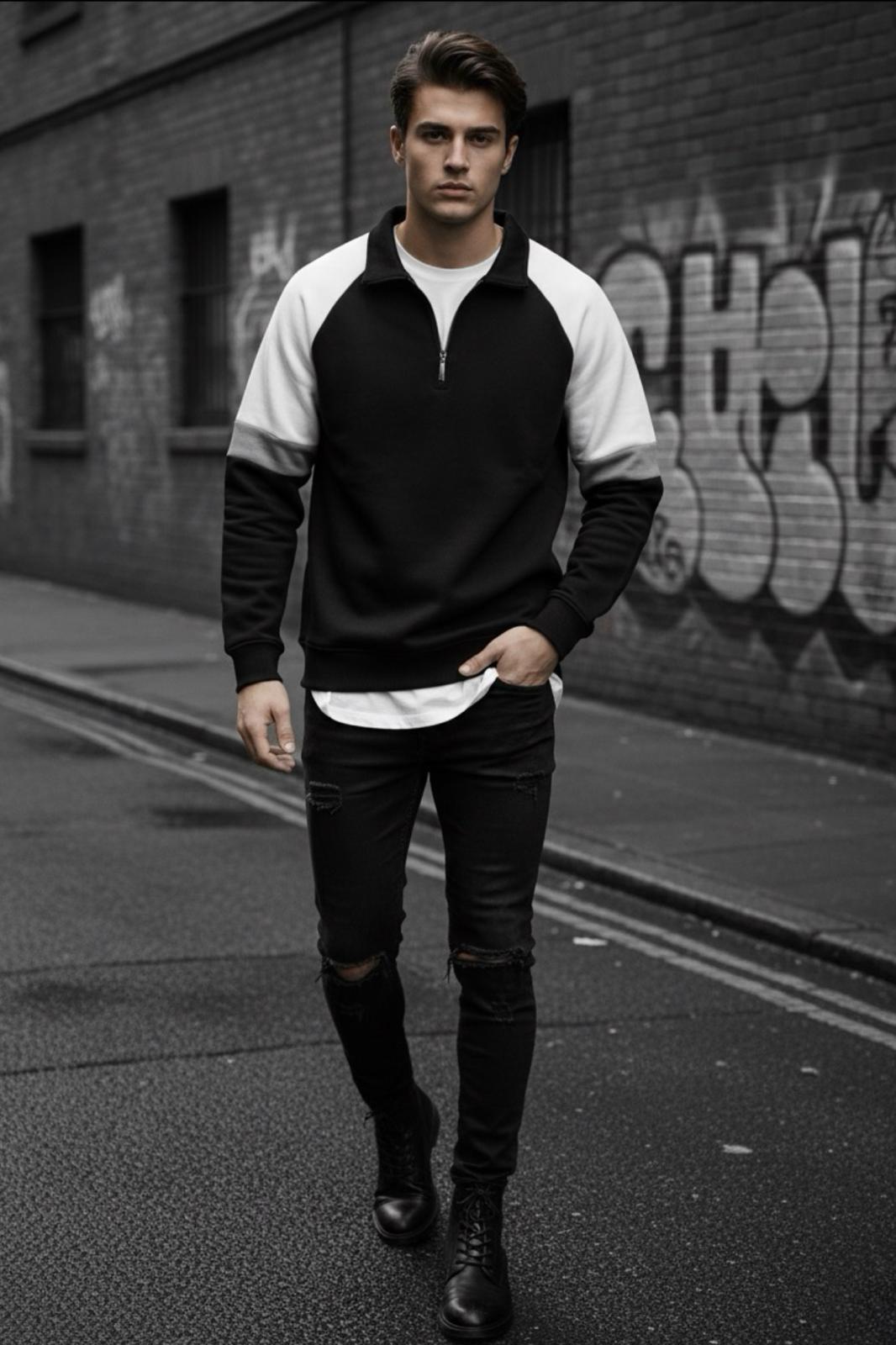 Wesst Üç İplik Şardonlu Yarım Fermuarlı Yaka Erkek Sweatshirt