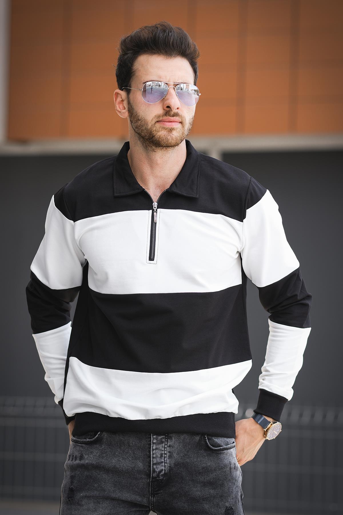 Yaounde Çift Renkli Yarım Fermuarlı Yakalı Erkek Sweatshirt