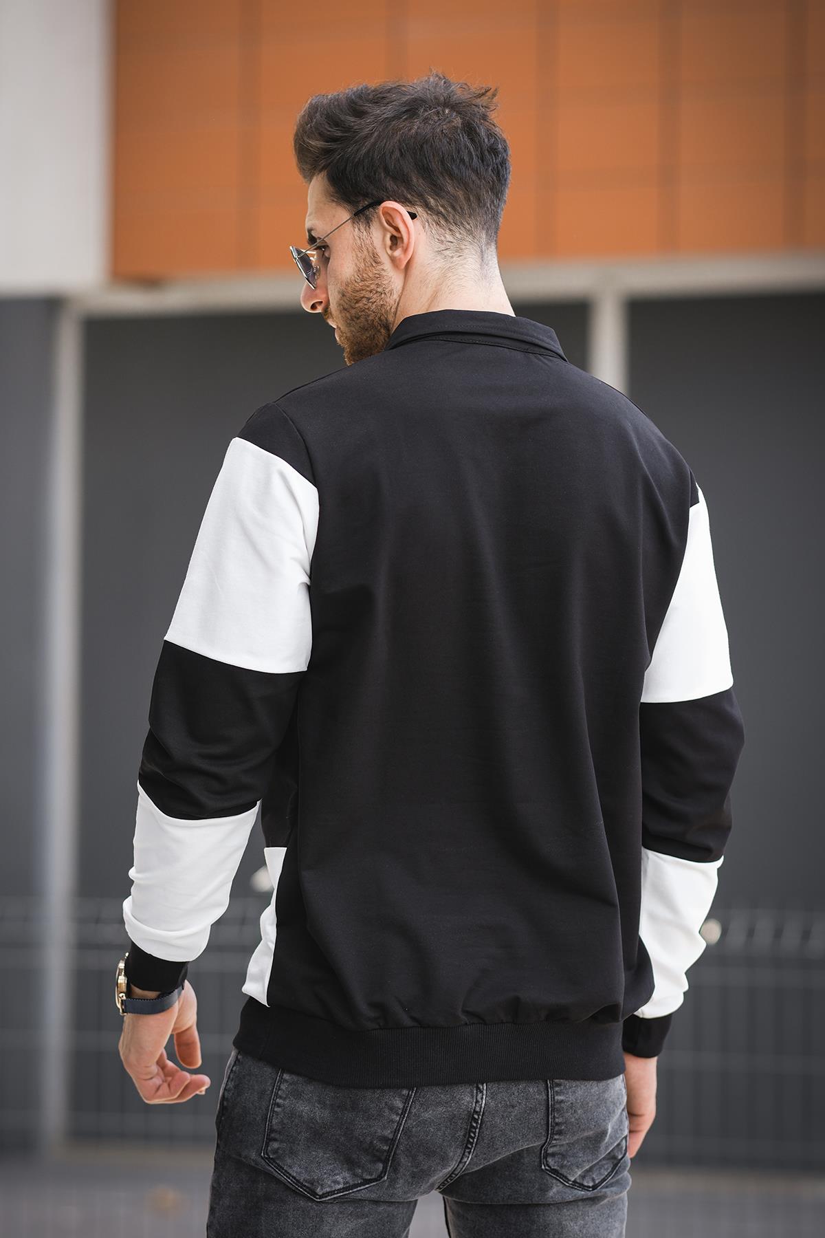 Yaounde Çift Renkli Yarım Fermuarlı Yakalı Erkek Sweatshirt