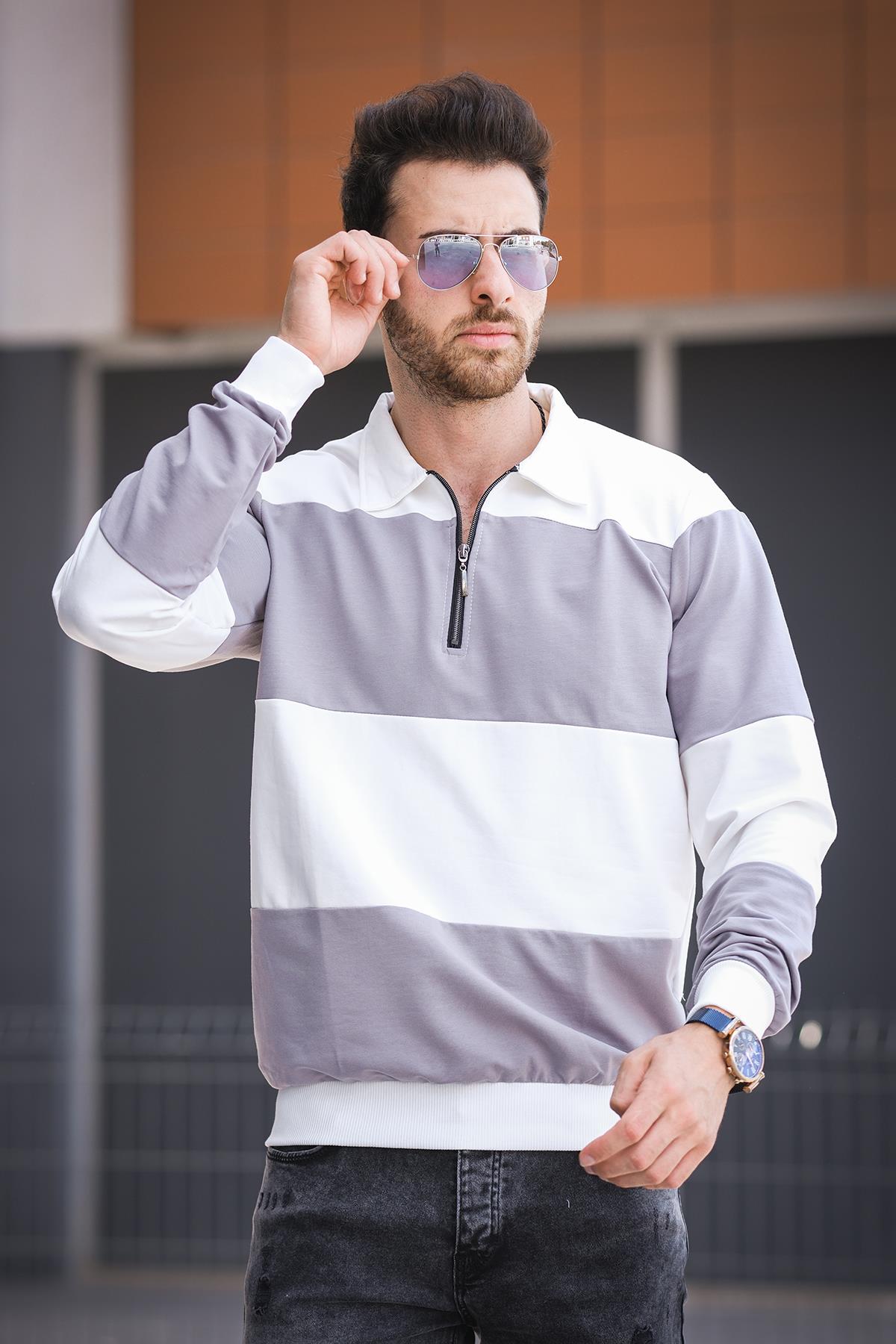 Yaounde Çift Renkli Yarım Fermuarlı Yakalı Erkek Sweatshirt