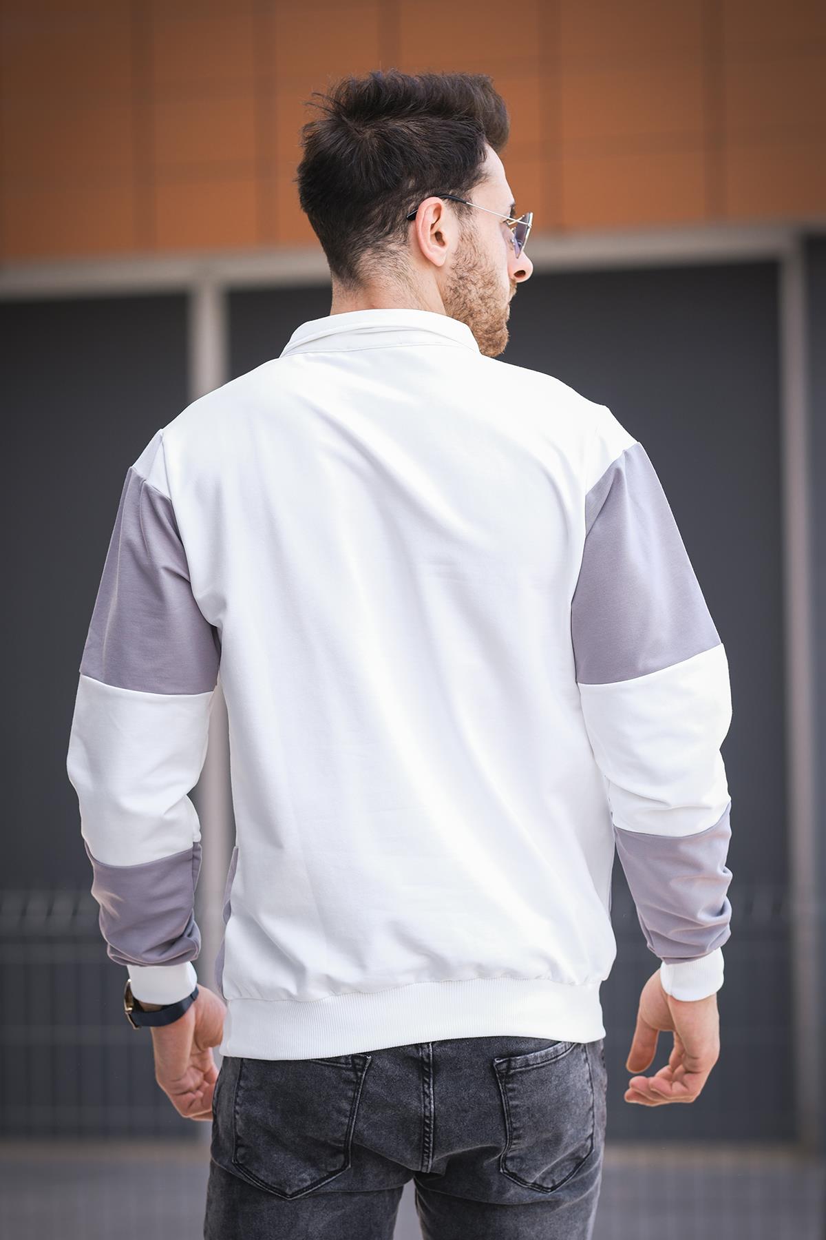 Yaounde Çift Renkli Yarım Fermuarlı Yakalı Erkek Sweatshirt