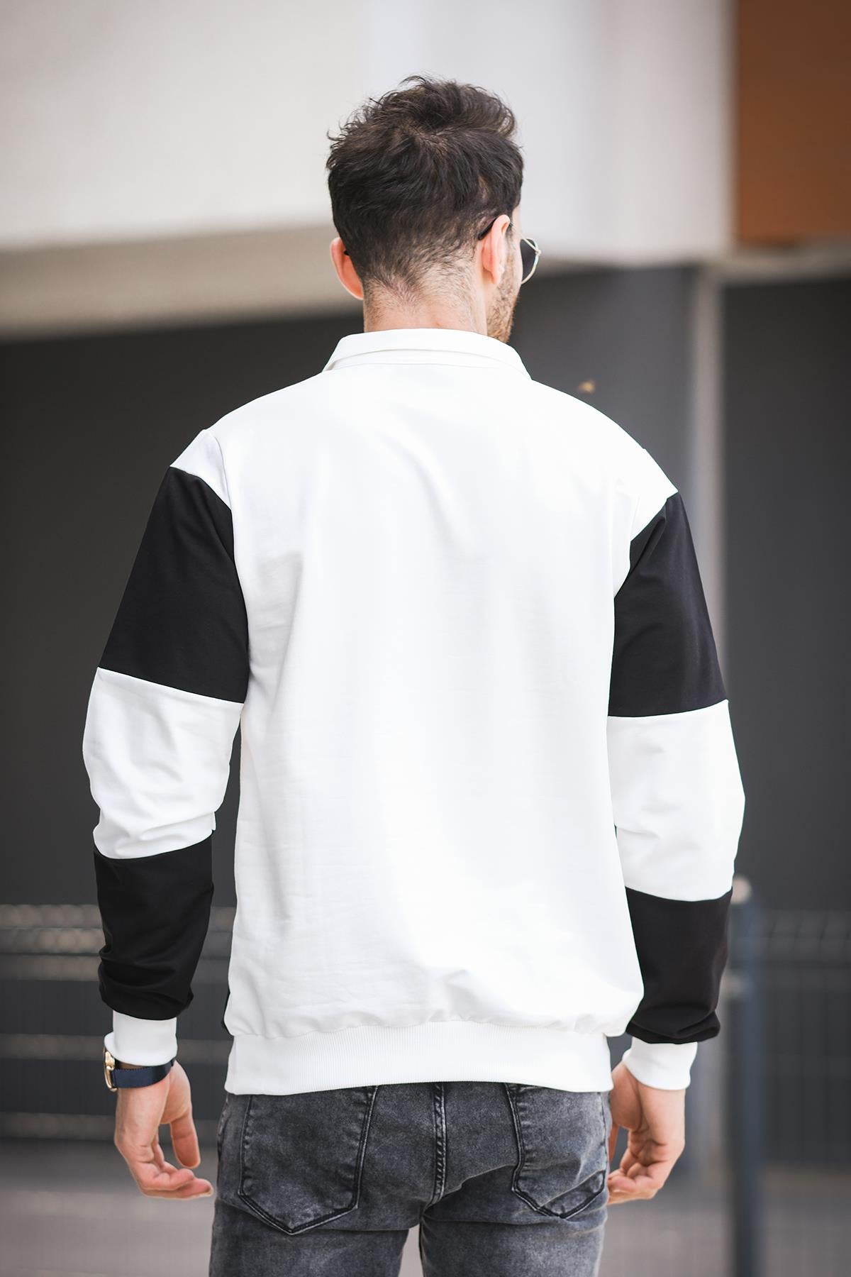 Yaounde Çift Renkli Yarım Fermuarlı Yakalı Erkek Sweatshirt