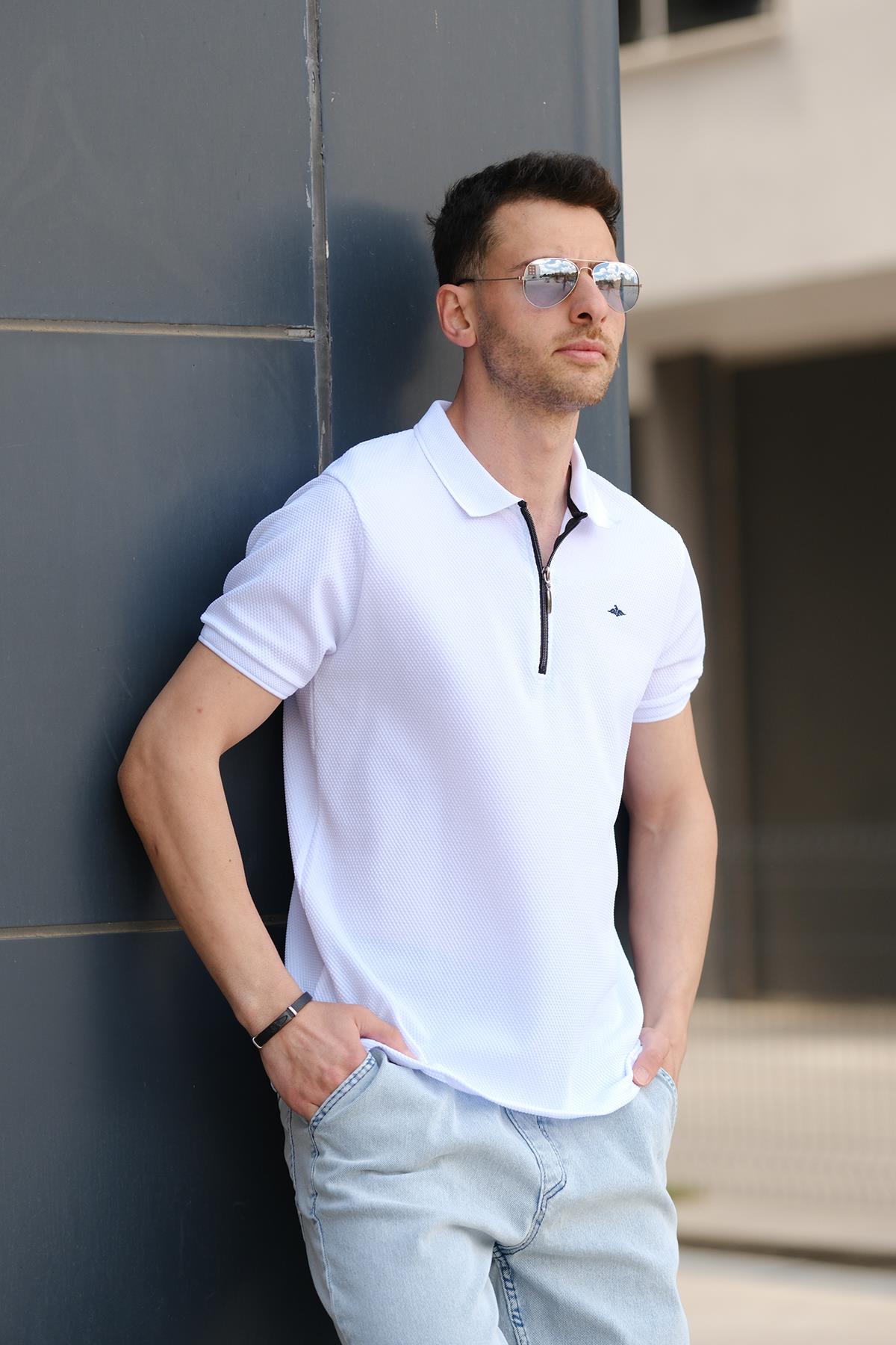 Zack Polo Yaka Petek Kumaş Yarım Fermuarlı Erkek Tshirt