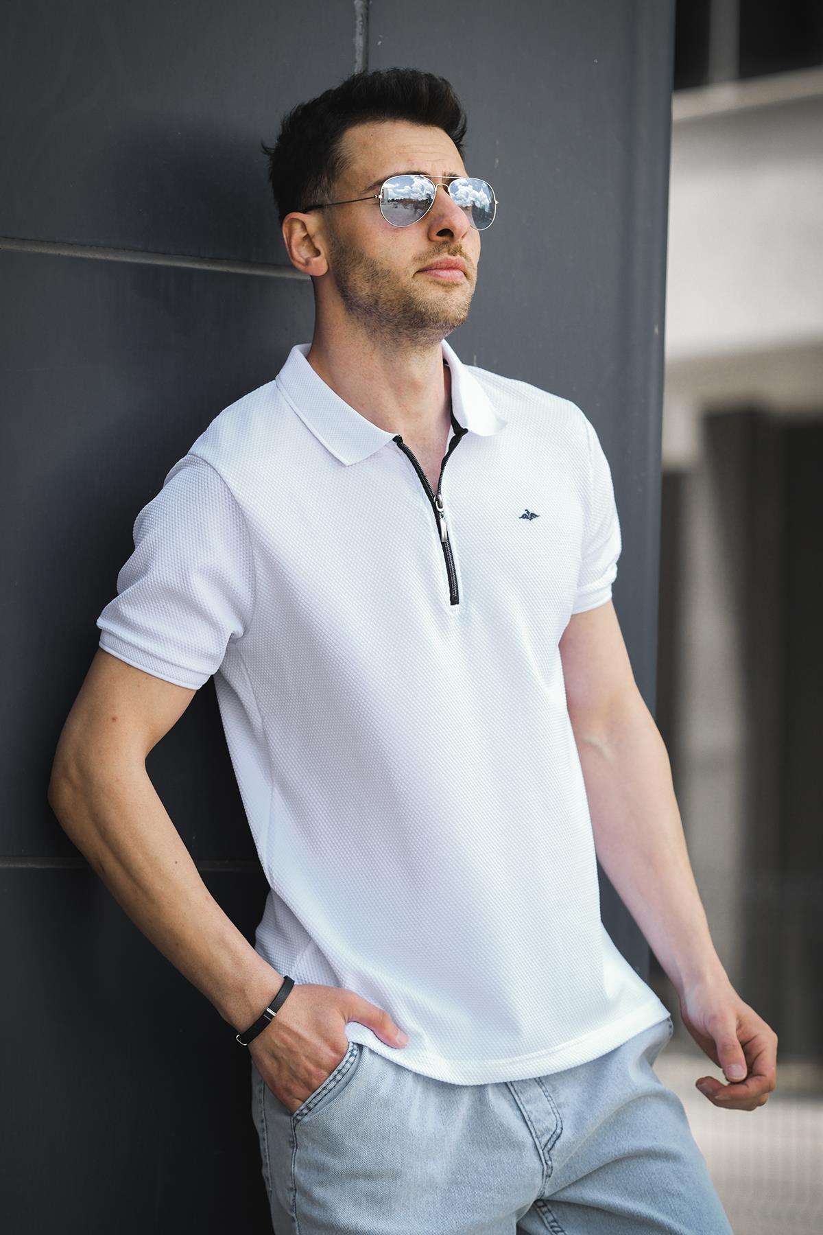 Zack Polo Yaka Petek Kumaş Yarım Fermuarlı Erkek Tshirt