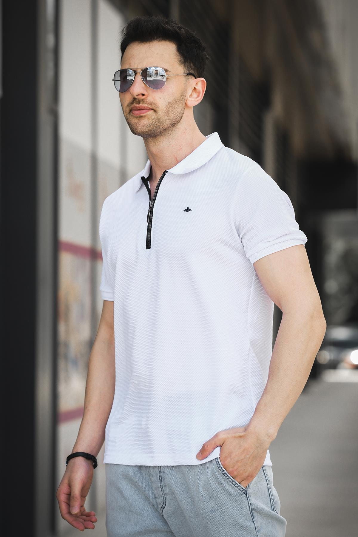 Zack Polo Yaka Petek Kumaş Yarım Fermuarlı Erkek Tshirt