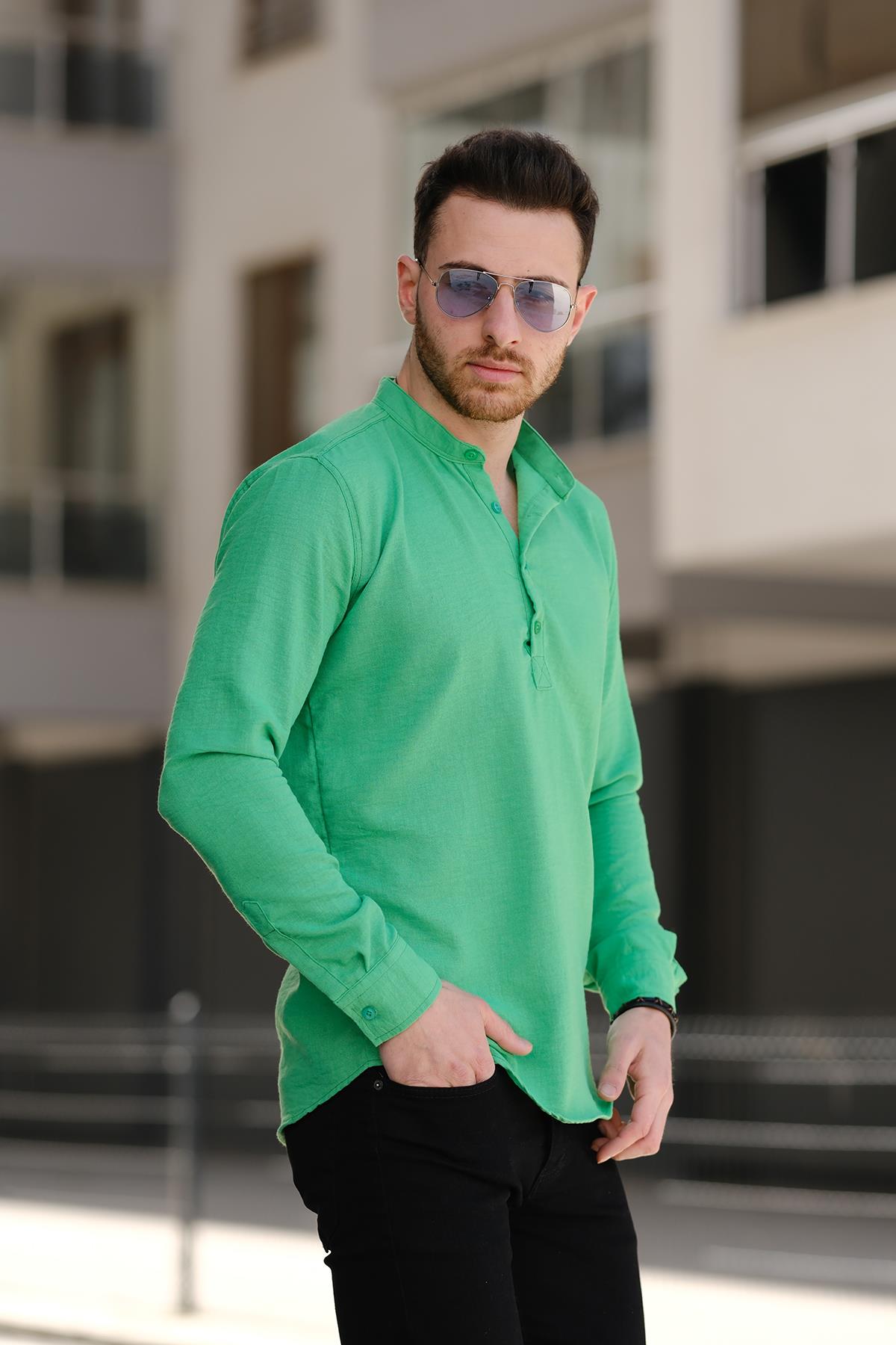 Zareh Slim Fit Kırınkıl Desen Yarım Pat Hakim Yaka Erkek Gömlek