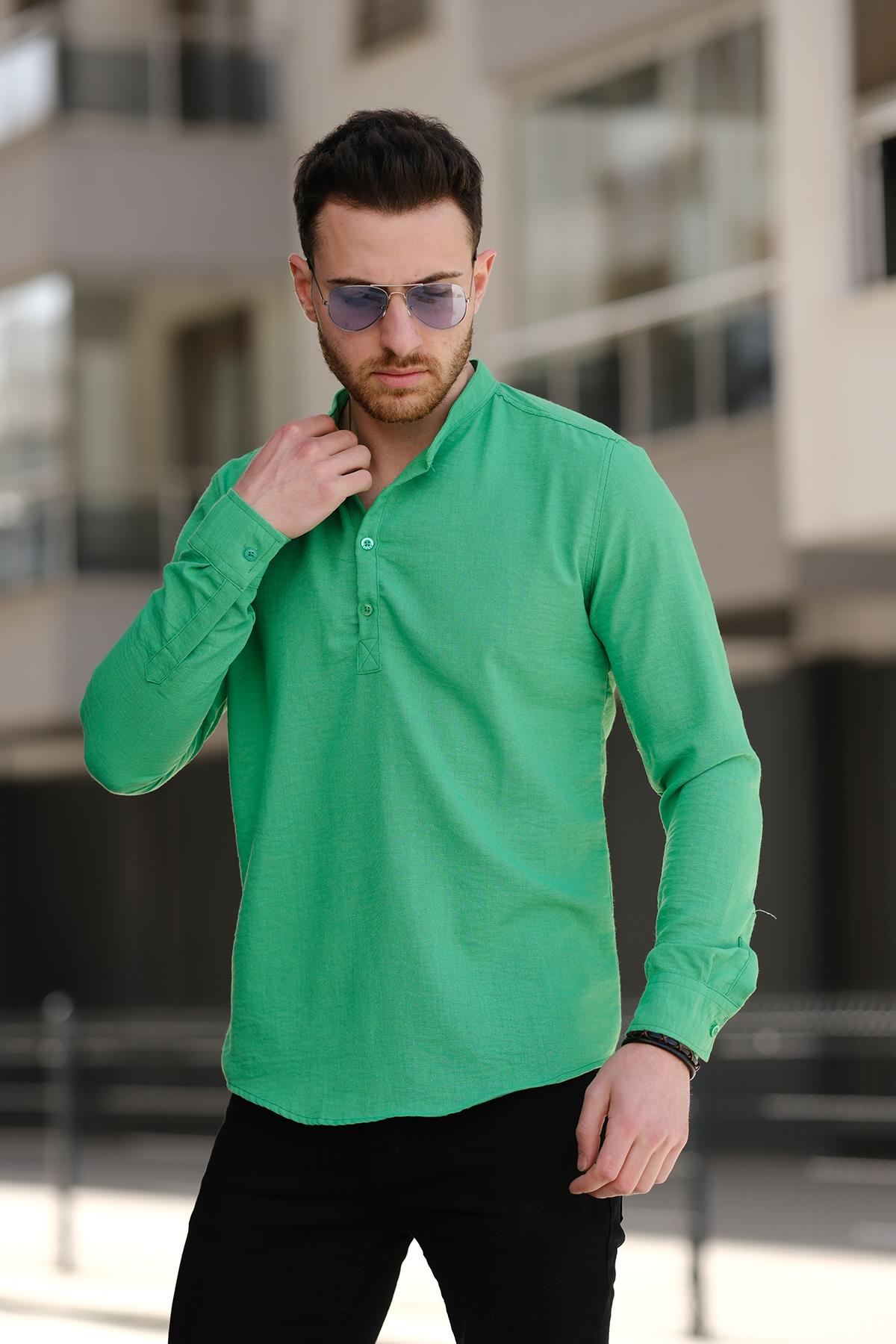 Zareh Slim Fit Kırınkıl Desen Yarım Pat Hakim Yaka Erkek Gömlek