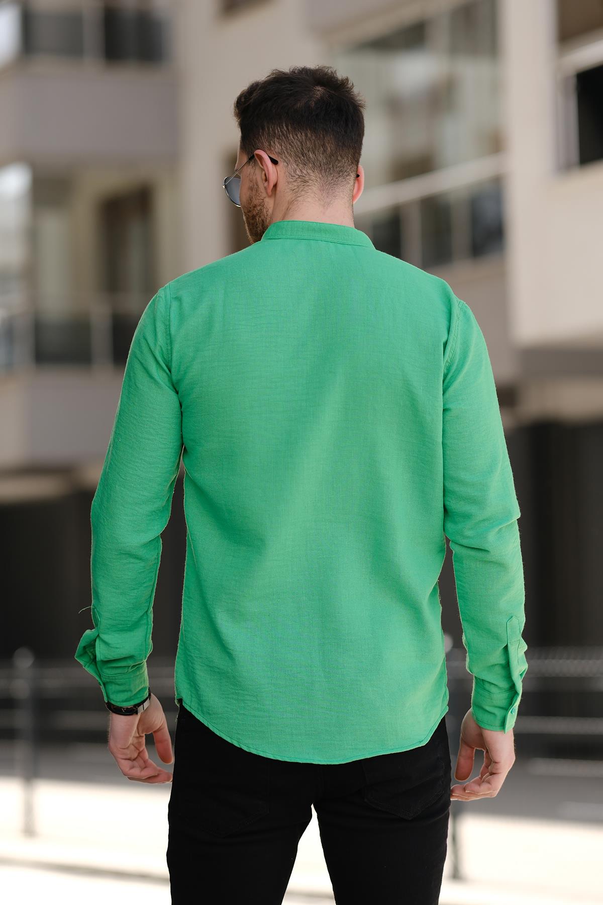 Zareh Slim Fit Kırınkıl Desen Yarım Pat Hakim Yaka Erkek Gömlek