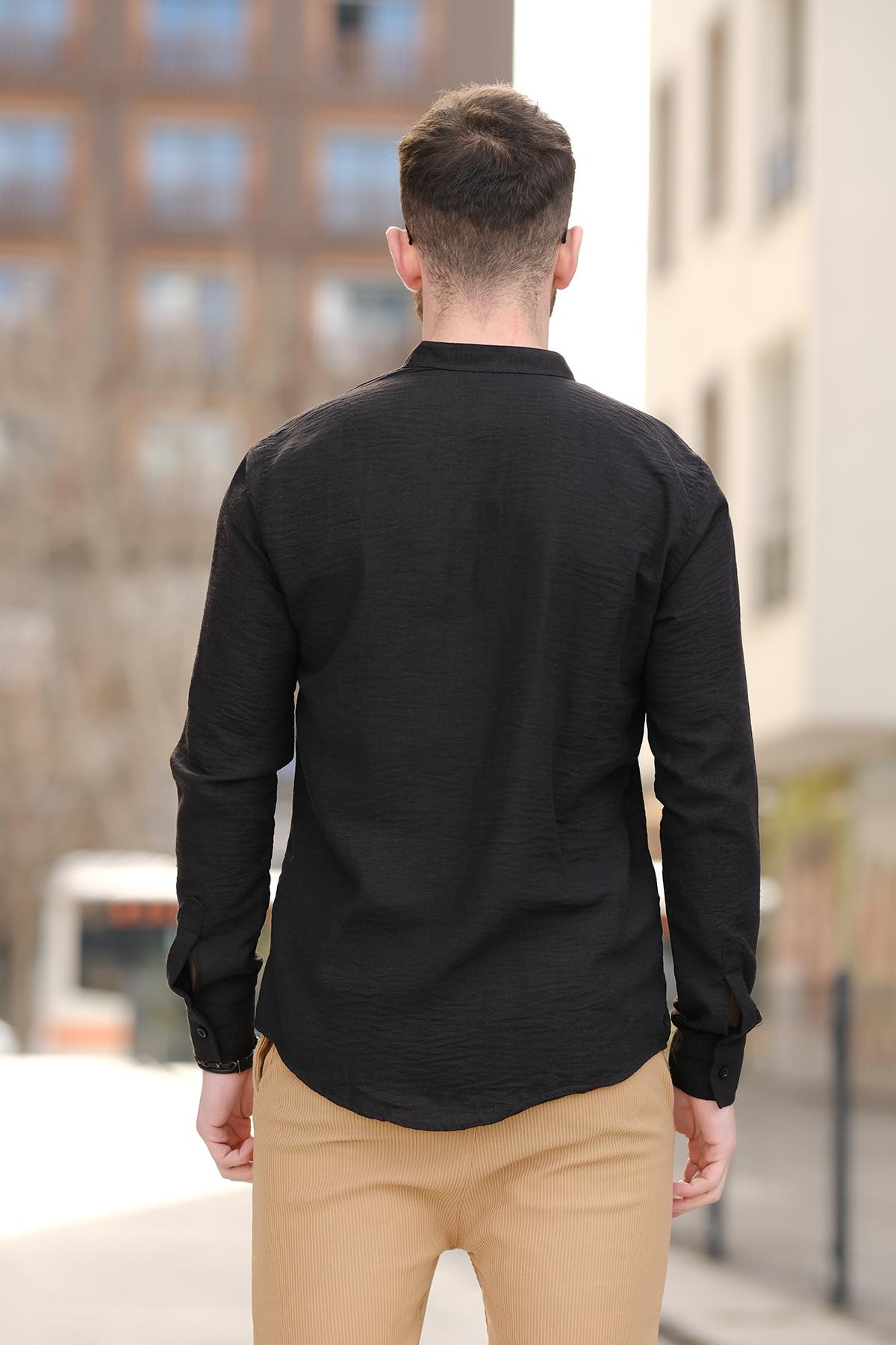 Zareh Slim Fit Kırınkıl Desen Yarım Pat Hakim Yaka Erkek Gömlek