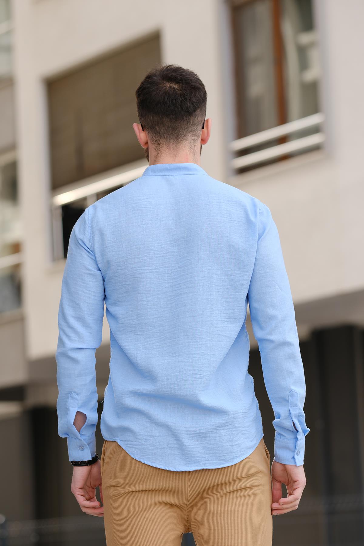 Zareh Slim Fit Kırınkıl Desen Yarım Pat Hakim Yaka Erkek Gömlek