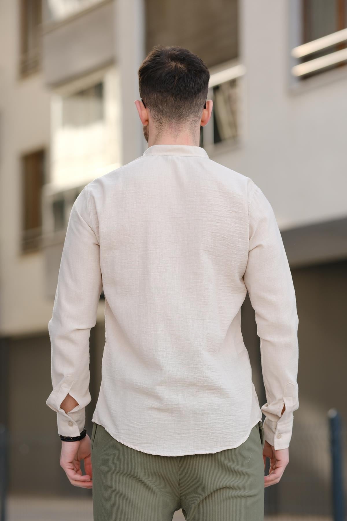 Zareh Slim Fit Kırınkıl Desen Yarım Pat Hakim Yaka Erkek Gömlek