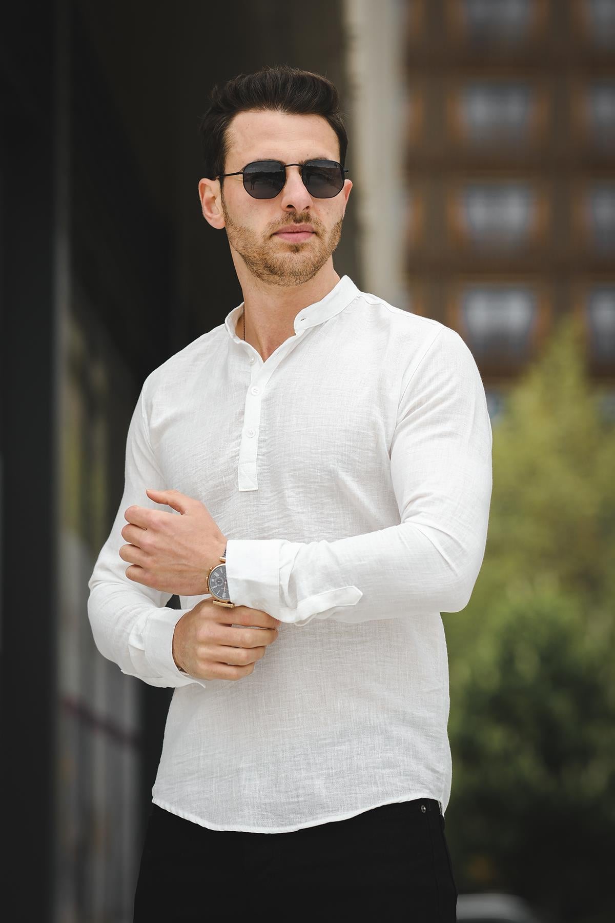 Zareh Slim Fit Kırınkıl Desen Yarım Pat Hakim Yaka Erkek Gömlek