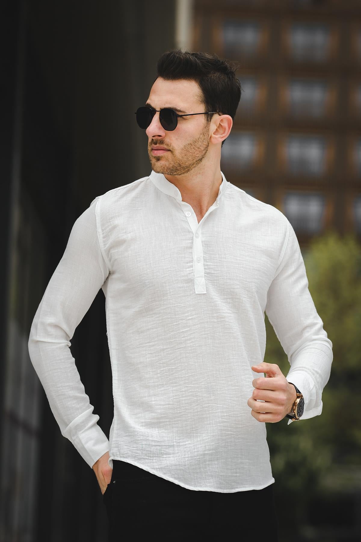Zareh Slim Fit Kırınkıl Desen Yarım Pat Hakim Yaka Erkek Gömlek
