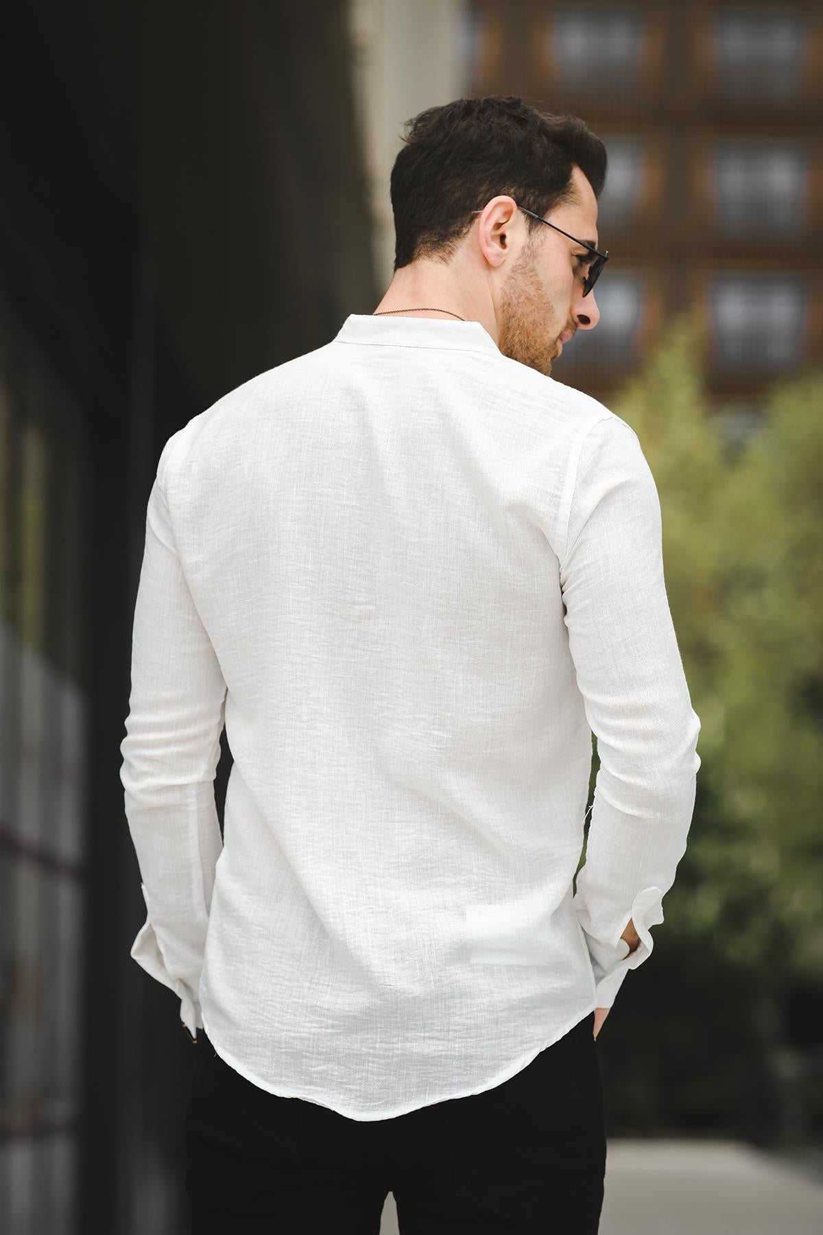 Zareh Slim Fit Kırınkıl Desen Yarım Pat Hakim Yaka Erkek Gömlek