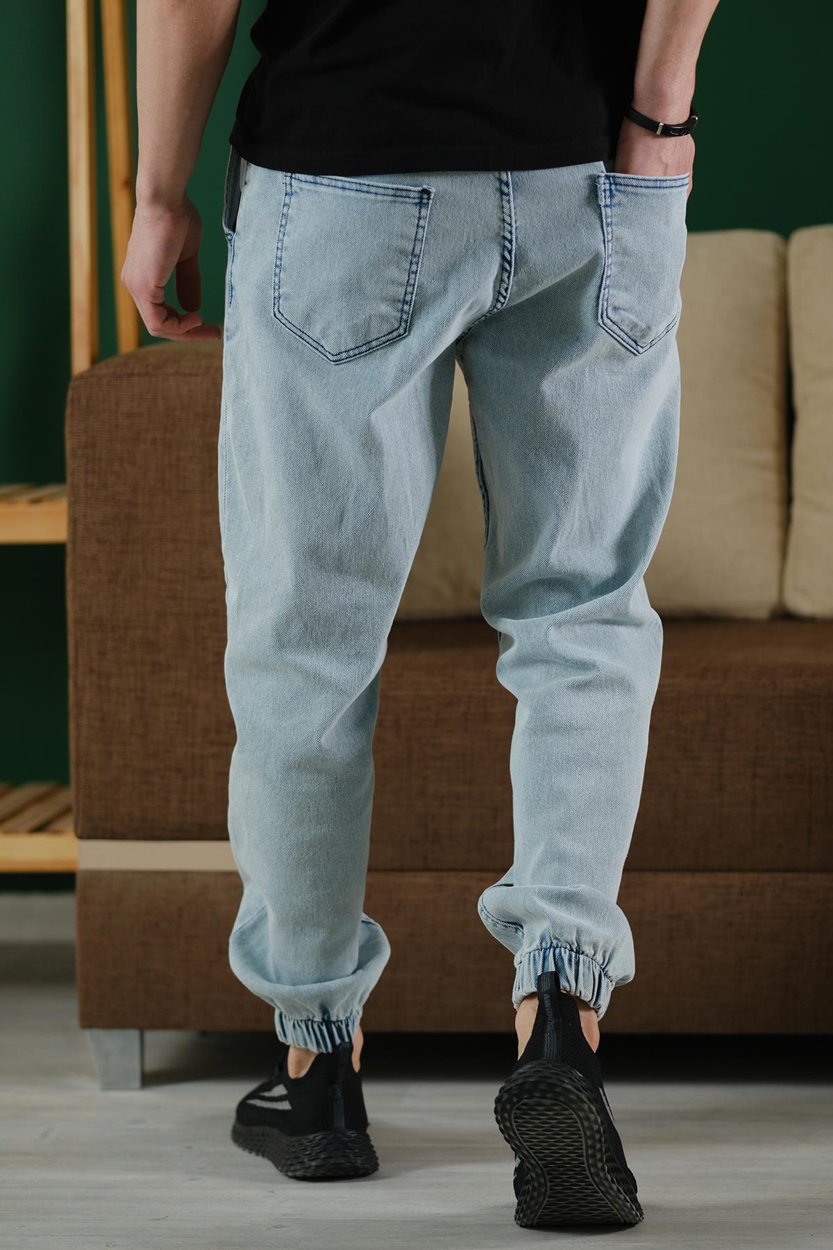Zessi Paçası ve Beli Lastikli Slim Fit Likralı Kot Jogger Pantolon