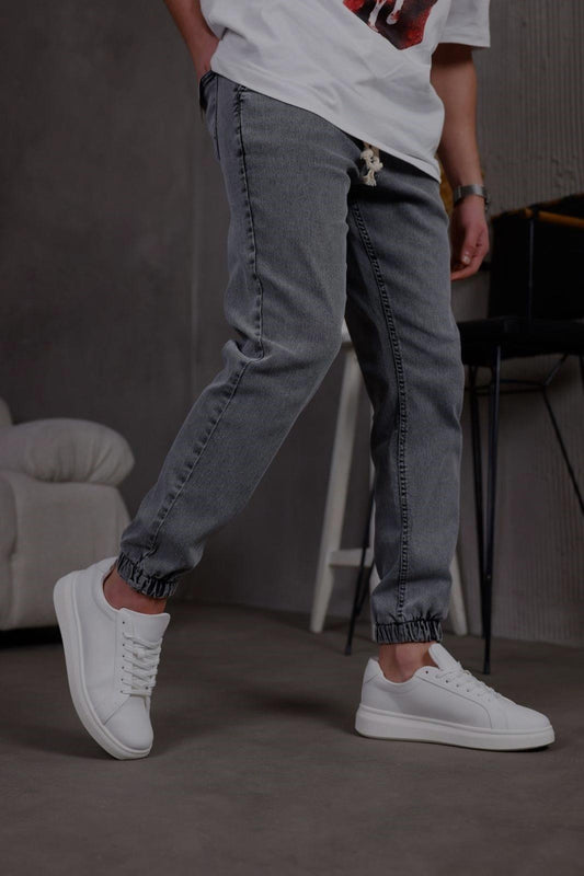 Zessi Paçası ve Beli Lastikli Slim Fit Likralı Kot Jogger Pantolon