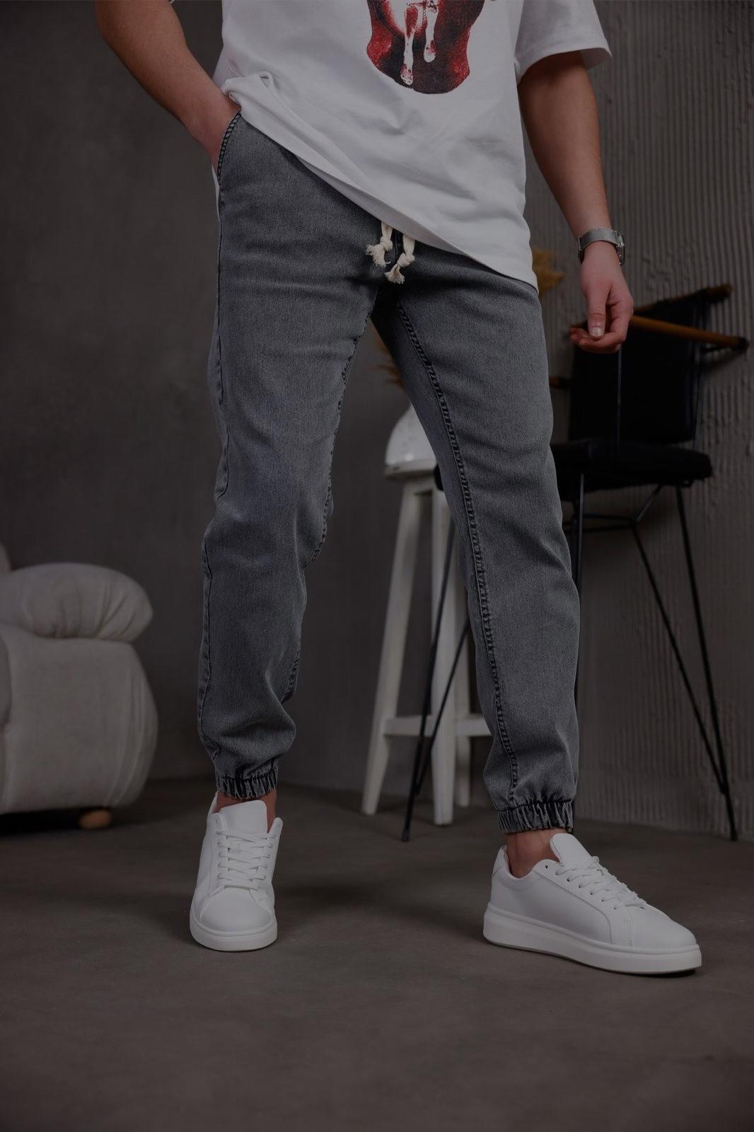Zessi Paçası ve Beli Lastikli Slim Fit Likralı Kot Jogger Pantolon