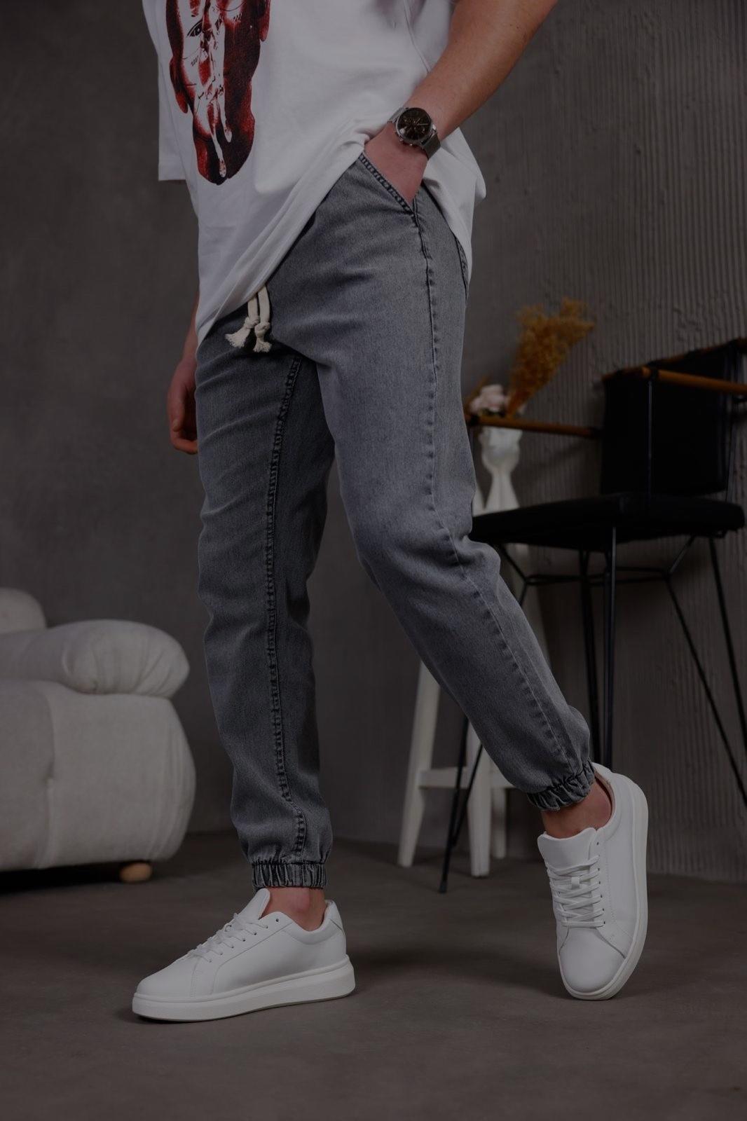 Zessi Paçası ve Beli Lastikli Slim Fit Likralı Kot Jogger Pantolon