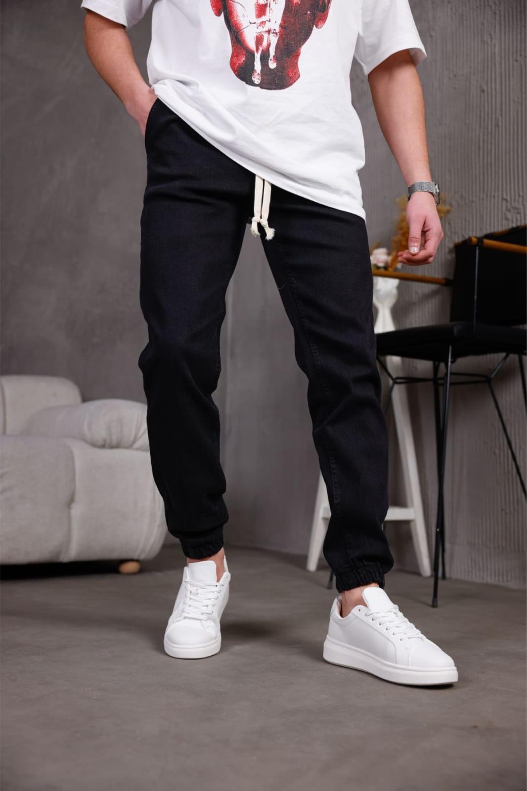 Zessi Paçası ve Beli Lastikli Slim Fit Likralı Kot Jogger Pantolon